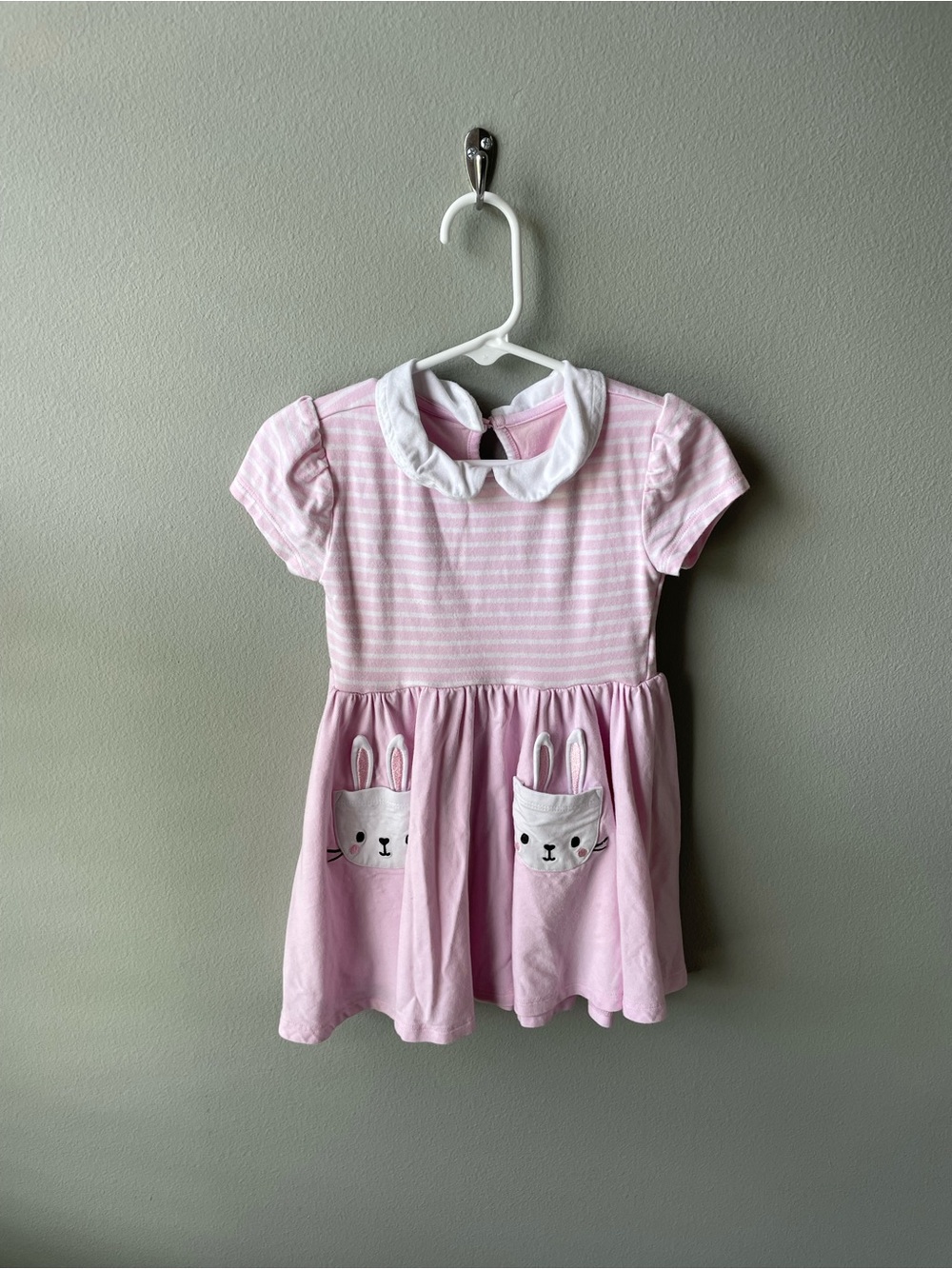 Little Sleepies Play Bunny Pocket Collared Dress - Pink with Stripes